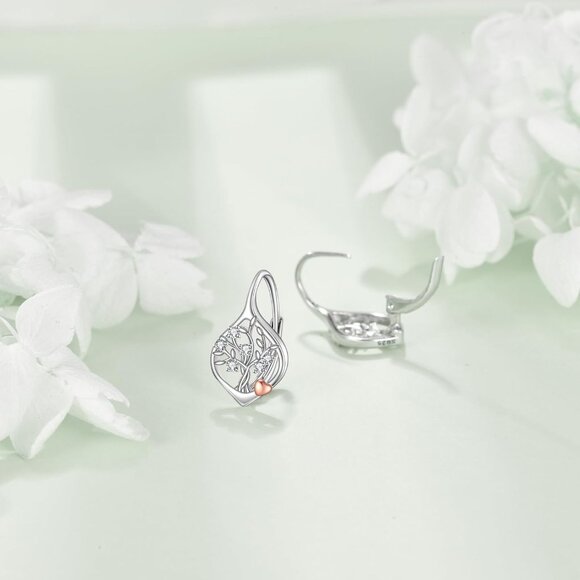 Women's Sterling Tree Silver Dangle Drop Hoop Leverback Comfortable Earring - Picture 2 of 6